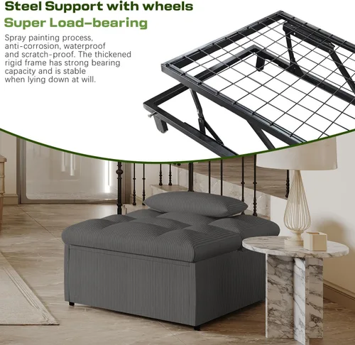 Miniatura 7 de Silla Cama Convertible 4 en 1 con Respaldo Ajustable, Almohadas, Sofá Cama Futón con Bolsillo Lateral, Silla Sofá Cama Desplegable, Sofás