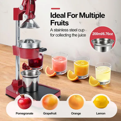 Miniatura 3 de Prensa manual de hierro fundido comercial de 18 pulgadas de altura, manual naranja, cítricos, limón, lima, pomelo, granada, jugo de fruta, con taza