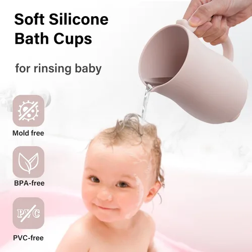 Miniatura 2 de mandoo Taza de enjuague de baño para bebés, silicona de grado alimenticio, taza de enjuague para champú y lavado corporal para niños con mango