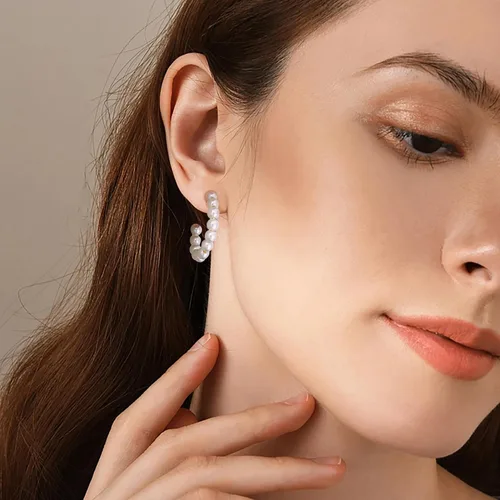 Miniatura 7 de Gacimy Aretes de aro de perlas para mujer con poste de plata de ley 925