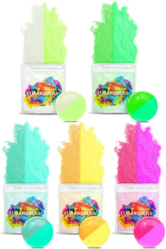 MARBLERS - Polvo de mica que brilla en la oscuridad, 5 colores, pigmento brillante ultravioleta, tinte luminoso para luz negra para esmalte de uñas,