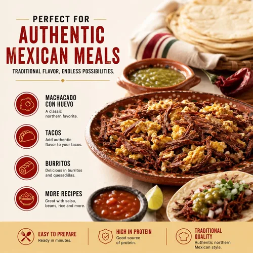 Miniatura 3 de La Norteñita Machacado Carne Seca Laminada 8.82 oz Jerk Bocadillos de carne con alto contenido de proteínas, auténtico sabor norteño, aperitivos