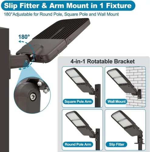 Miniatura 4 de Luz LED de estacionamiento de 150 W con fotocélula, luces LED regulables para exteriores con ajuste deslizante y soporte de brazo en 1, 22500LM