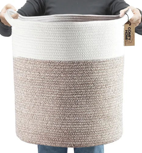 Miniatura 11 de COMFY-HOMI XXL Cesta grande de lavandería con asas, cesta de mantas para sala de estar Cesta decorativa tejida de cuerda de algodón, cesta