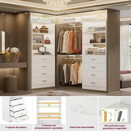 Miniatura 4 de Aheaplus Sistema Organizador de Cajones de Closet, Sistema de Closet de Madera de 3.54 Pies con 4 Cajones, Unidad de Almacenamiento Modular