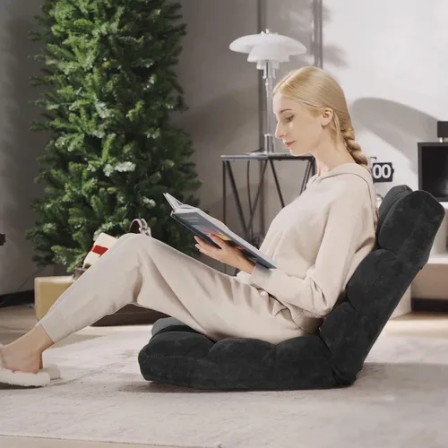 Miniatura 2 de Silla de suelo ajustable de 14 posiciones, silla acolchada para juegos, sofá plegable transformable, sofá perezoso de respaldo alto, ideal para Negro