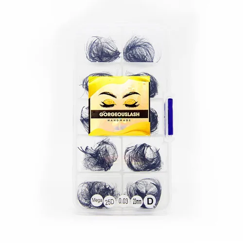 Miniatura 31 de Extensiones de pestañas 20D, 25D. 500 abanicos de pestañas prefabricados. Extensiones de pestañas. Hechas a mano (20D - rizo D - 0.03, 0.55 pulgadas)