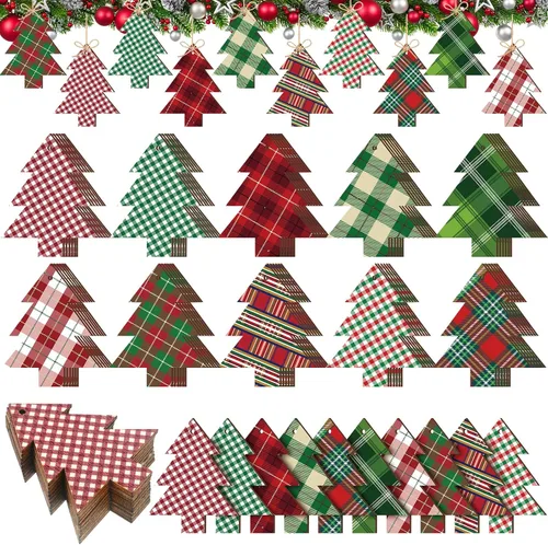 Blulu 60 piezas etiquetas de madera para árbol de Navidad con diseño de cuadros Buffalo, adornos de árbol de Navidad de 3.15 pulgadas, etiquetas