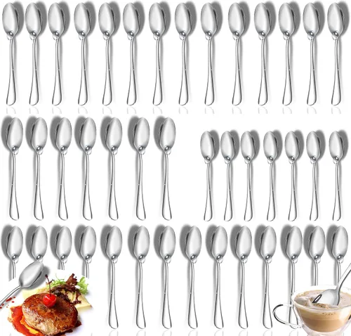 Juego de 40 cucharas de mesa y cucharas de café, cucharas de acero inoxidable, cucharas de cubiertos de cocina para el hogar, cucharas de postre