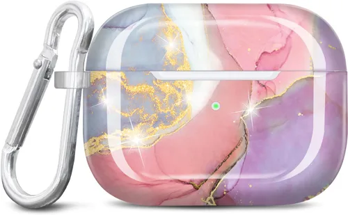 Miniatura 17 de Funda para Airpods Pro de 2ª generación, diseño de mármol con purpurina dorada, piel protectora de TPU para mujeres y niñas con llavero compatible