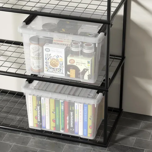 Miniatura 6 de Paquete de 4 contenedores de almacenamiento de plástico con tapa, bolsa apilable con pestillo, 35 cuartos de galón, transparente