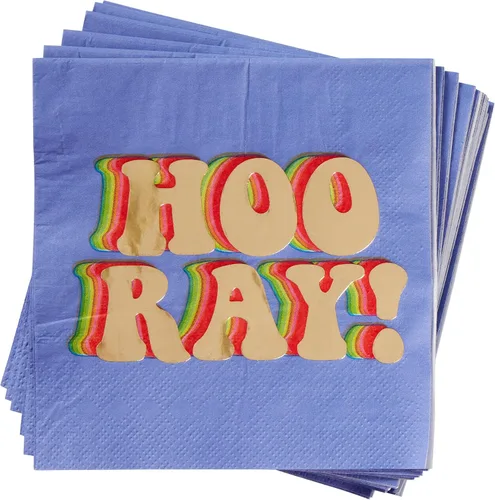 Miniatura 4 de C.R. Gibson Hooray - Servilletas de bebidas de lámina dorada, 20 unidades (TW4-25412) Disposable Decorated Napkins