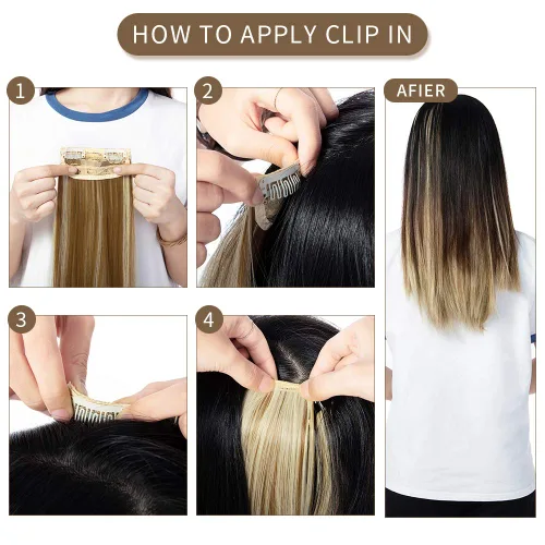 Miniatura 6 de Extensiones de cabello ondulado, doble trama, 7 piezas con 16 clips, largo de 24 pulgadas