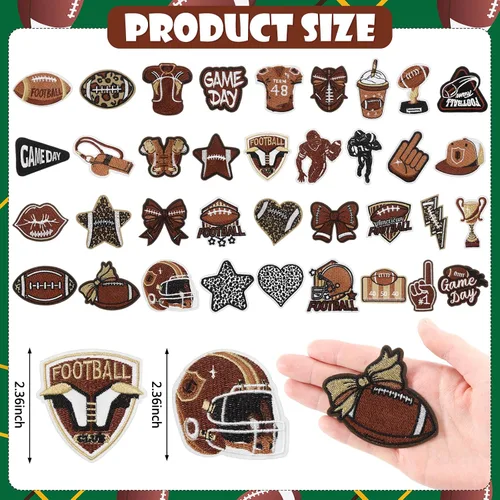 Miniatura 3 de HunnmingRe 72 piezas de parches de fútbol para planchar con bordado de chenilla, parches de fútbol para gorras, 36 estilos de apliques deportivos