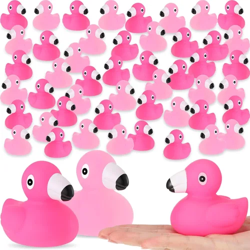 Jerify Pato de goma flamenco a granel rosa rosa claro flamenco baño flotante verano playa patos de goma para fiesta de ducha, premios de decoración