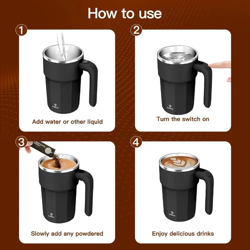 Miniatura 3 de Taza mezcladora eléctrica de 12 onzas, recargable, regalo para los amantes del café y uso en la oficina (negro)