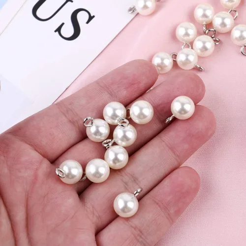 Miniatura 3 de Exceart 100 dijes colgantes de perlas de plástico, cuentas redondas de perlas de imitación para manualidades, aretes, collares, accesorios