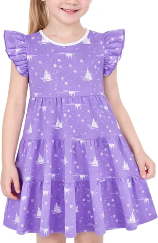 Miniatura 9 de Vestido casual para niñas, de algodón suave, manga corta, transpirable, acampanado, para adolescentes, talla 2T, 3T, 4T, 5, 6, 7, 8, 9, 10, 12, 13
