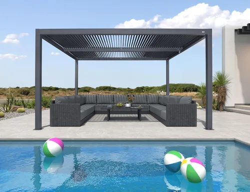 Miniatura 26 de PURPLE LEAF 94AS - Pérgola pequeña de aluminio compacto de 10 x 12 pies con techo rígido con listones ajustables para patio, cubierta de terraza