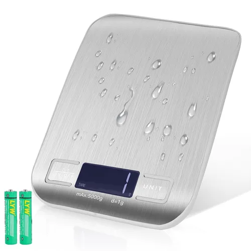 Báscula digital de cocina con precisión de 0.04 oz, capacidad de 11 lb/22 libras y LCD retroiluminado, escala de tara de acero inoxidable para