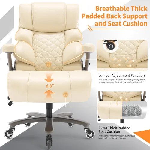 Miniatura 5 de VUZI Silla de oficina grande y alta de 700 libras, silla de computadora grande con soporte lumbar ajustable, brazos abatibles 3D, ruedas