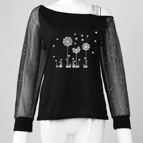 Miniatura 4 de NOKMOPO Tops de otoño para mujer, cuello diagonal de moda, manga larga, cuello de una línea, tops de manga larga para mujer