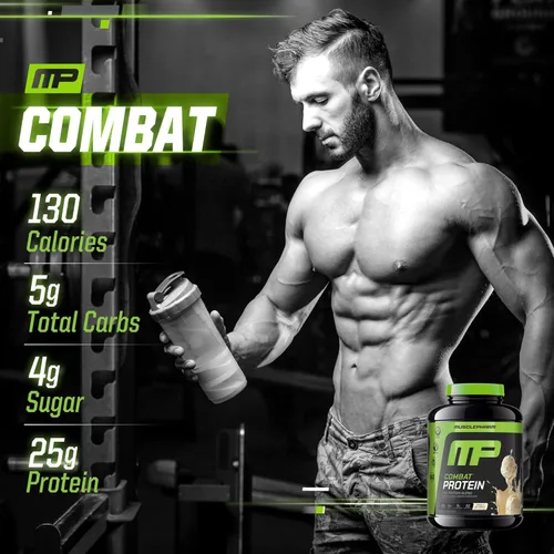 Miniatura 5 de MusclePharm Combat Protein Powder, sabor a vainilla, alimenta los músculos para entrenamientos productivos, 5 fuentes de proteínas incluyendo