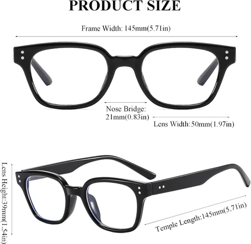 Miniatura 2 de LJCZKA Gafas cuadradas con bloqueo de luz azul para mujeres y hombres, lentes rectangulares retro de los años 90 para leer, enviar mensajes