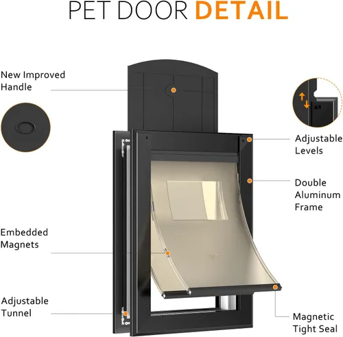 Miniatura 4 de [Classicmacher] Puerta para Perro de Servicio Pesado con Panel de Bloqueo Deslizante Doble, Puerta Grande de Aluminio para Perro para Puerta Negro