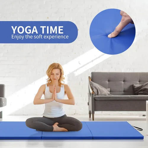 Miniatura 4 de ZENOVA Tapete de yoga plegable, tapete de gimnasia de 2 pulgadas de grosor para hombres y mujeres, tapete de gimnasio con asa para yoga, pilates