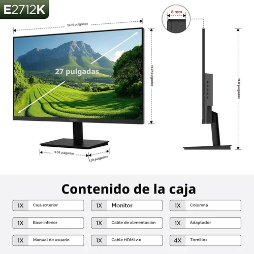 Miniatura 8 de KOORUI Monitor de oficina para juegos de 27 pulgadas, pantalla VA de 144 Hz, relación de contraste de 4000:1, FreeSync FHD 1080P, cuidado