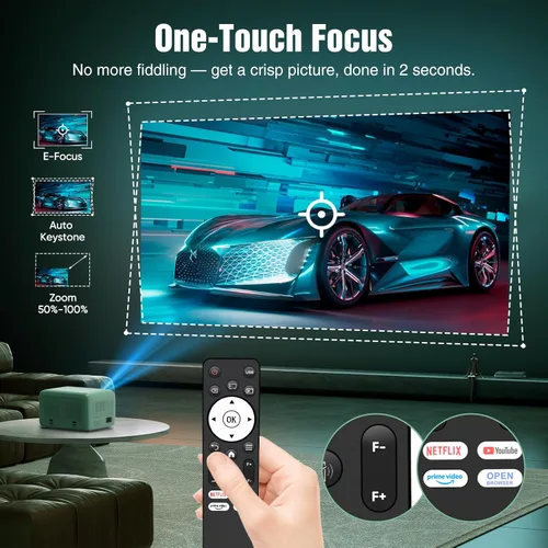Miniatura 11 de Proyector TMY 4K con WiFi Bluetooth, Compatible con Netflix/Prime Video/YouTube, Proyector de Cine en Casa Portátil al Aire Libre, Proyector Mini