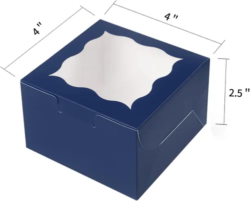 Miniatura 4 de KPOSIYA - 60 piezas de cajas de panadería azules con ventana, cajas individuales para cupcakes de 10 x 10 x 6 cm, cajas de papel kraft azules