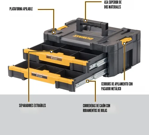 Miniatura 4 de DEWALT TSTAK - Organizador de almacenamiento de herramientas con cajones dobles, soporta hasta 16.5 libras (DWST17804)