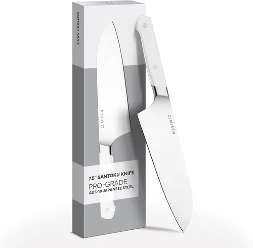 Miniatura 10 de Misen Cuchillo de chef japonés Santoku – Acero inoxidable de alto carbono de 8 pulgadas – Diseño clásico japonés para cortar, rebanar y picar – Azul