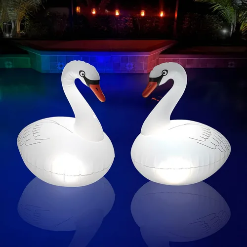 Goallim Luces solares flotantes para piscina, paquete de 2 unidades, luces inflables impermeables de cisne, luces LED que brillan en la oscuridad