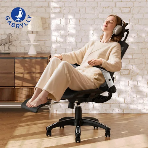 Miniatura 2 de GABRYLLY Silla de oficina ergonómica con reposapiés, silla de escritorio de espalda alta para el hogar - Reposacabezas 3D, brazos abatibles, Negro