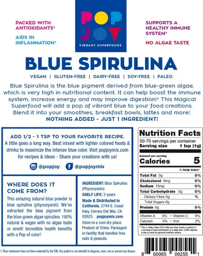 Miniatura 3 de POPJOY - Polvo 100% azul SPIRULINA - Superalimentos vibrantes