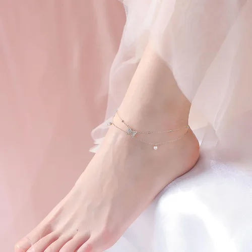 Miniatura 6 de Tobilleras para mujer de plata de ley S925 ajustable, pulsera de tobillo para pie de playa, regalo de joyería