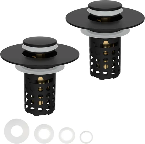 Miniatura 9 de Colador universal para desagüe de lavabo de baño atrapa cabellos, 2 piezas mejoradas con cesta de filtro de acero inoxidable extraíble, tapón