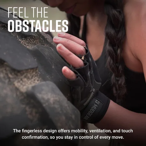 Miniatura 5 de MudGear Guantes de entrenamiento duraderos sin dedos con soporte de muñeca para carreras de obstáculos y entrenamiento de fitness, mejoran