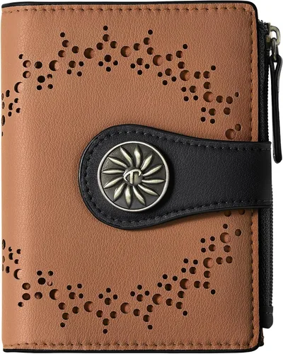 Miniatura 24 de Tipmile - Cartera pequeña para mujer, cartera de cuero con bloqueo RFID, plegable con bolsillo para monedas y con cremallera, Beige, Casual