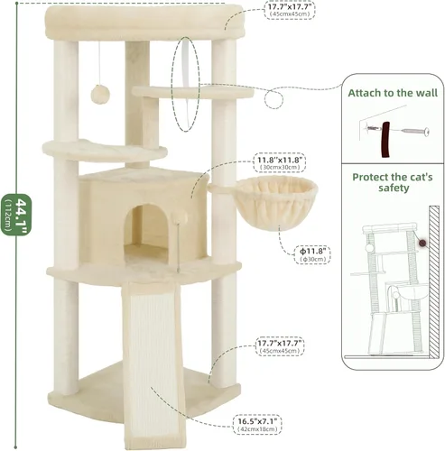 Miniatura 6 de Gitelsnour Árbol esquinero para gatos de interior, torre para gatos con todos los postes rascadores de sisal, condominio para gatos de varios