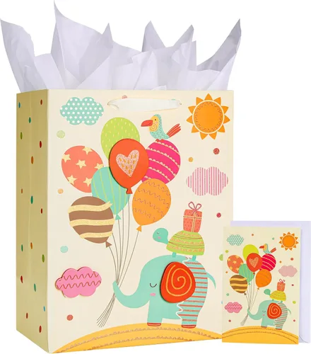 Miniatura 13 de SUNCOLOR Paquete de 2 bolsas de regalo grandes de 13 pulgadas con papel de seda para él, feliz cumpleaños, bolsas de papel ecológicas con asas