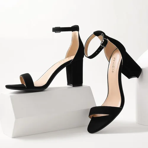 Miniatura 4 de Ankis Tacones para mujer, puntera abierta, correa de tobillo, tacón grueso, sandalias de 2.75 pulgadas