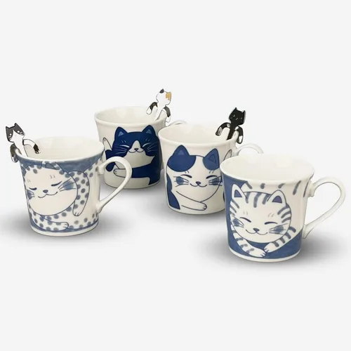 Miniatura 6 de Taza de cerámica japonesa con caja de regalo, serie de tazas de té Nekochigura, 10 onzas líquidas, taza de café japonesa Yunomi Pottery, taza
