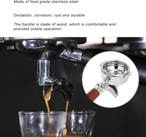 Miniatura 2 de Portafiltro espresso de acero inoxidable de 2.283 in, mango de palisandro, boquilla doble, cafetería y hogar