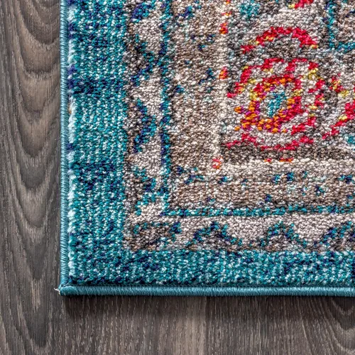 Miniatura 8 de JONATHAN Y Alfombra bohemia para interiores, color azul y amarillo, 3 x 5, medallón bohemio elegante, floral, fácil de limpiar, alto tráfico