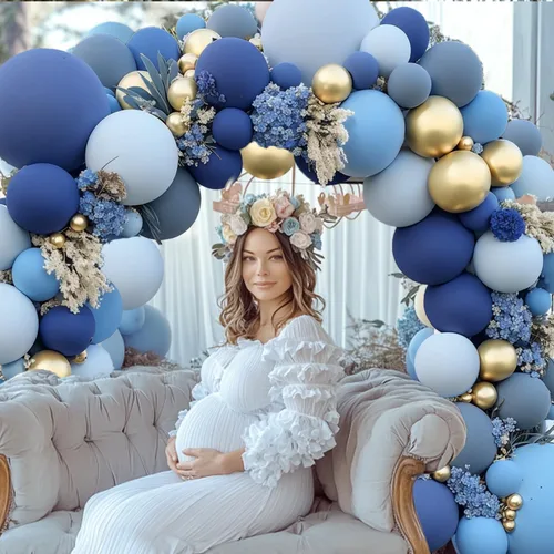Miniatura 5 de Kit de Arco de Globos Azul Polvoriento Dorado, Kit de Arco de Globos Pastel de Doble Relleno Azul Claro Azul Oscuro Mezclilla Azul Pálido con Globos