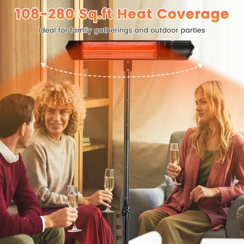 Miniatura 7 de Calentador eléctrico para patio al aire libre, calentador infrarrojo de 1500 W con control remoto, 3 niveles de calefacción, altura ajustable